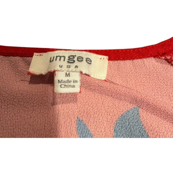 Womens Red Floral Tunic Top By Umgee Size M Short Fringe Sleeves Lightweight Cot - Picture 8 of 8
